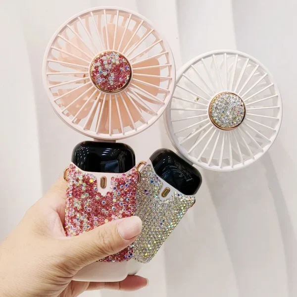 Rhinestone-Adorned Handheld Fan