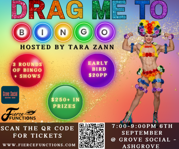 Tara Zann's Drag Bingo 6th September Grove Social-Ashgrove